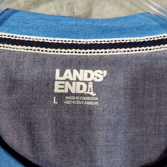 Lands End Shirt Men Large Blue Performance Serious Sweats Crew Neck Pullover Tee - Picture 4 of 10